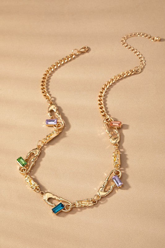 *Nikki Chunky Chain Safety Pin and Gemstone Necklace