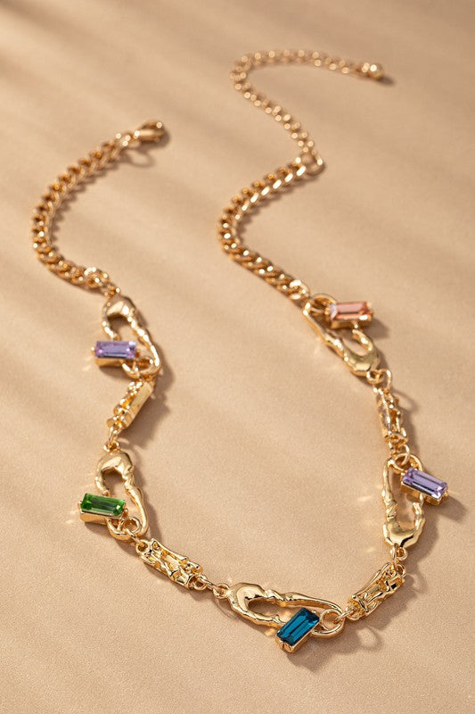 *Nikki Chunky Chain Safety Pin and Gemstone Necklace
