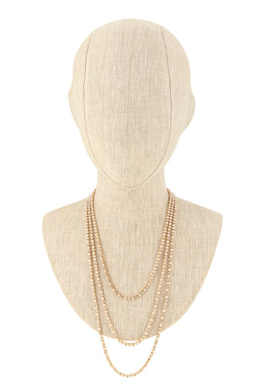 Clarissa Rhinestone and Pearls Three Line Necklace