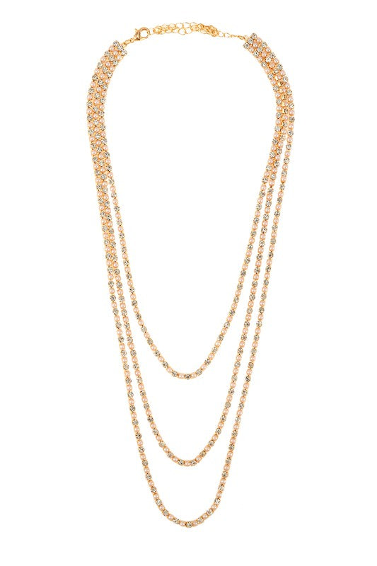 Clarissa Rhinestone and Pearls Three Line Necklace