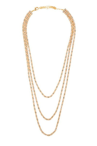 Clarissa Rhinestone and Pearls Three Line Necklace