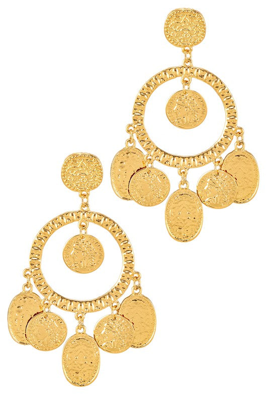 Koko Golden Hammered Circle Dangle Earrings