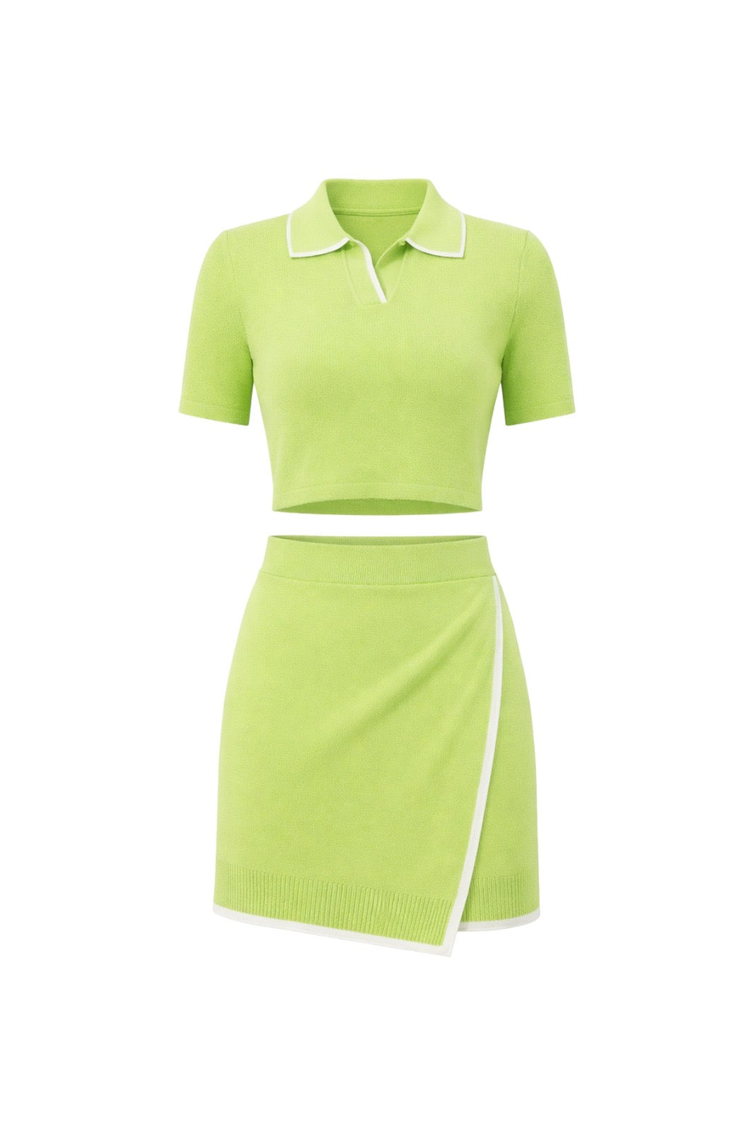 Latto Neon Green Knit Sporty Skirt Set
