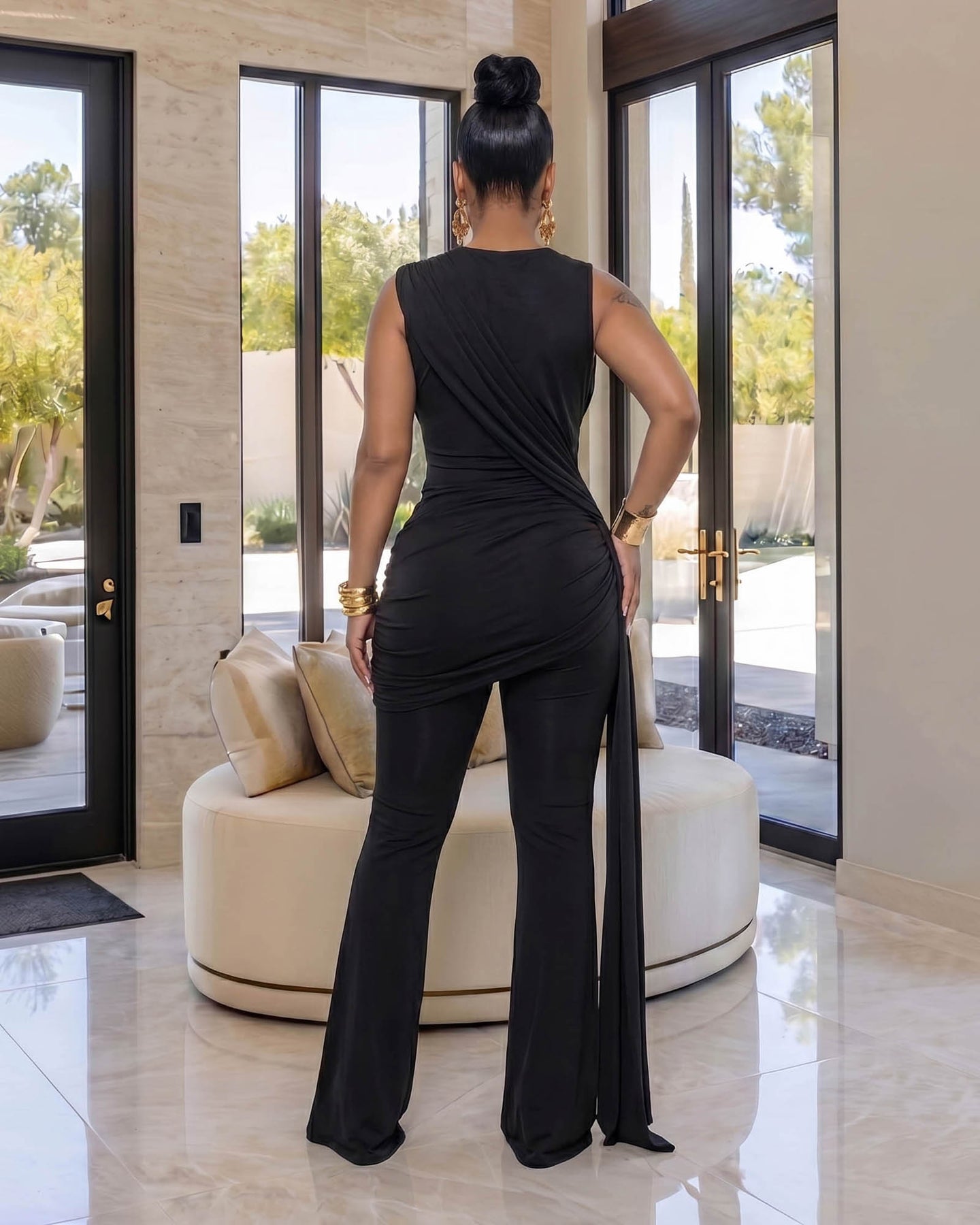 Alissa Black Ruched Pants Set