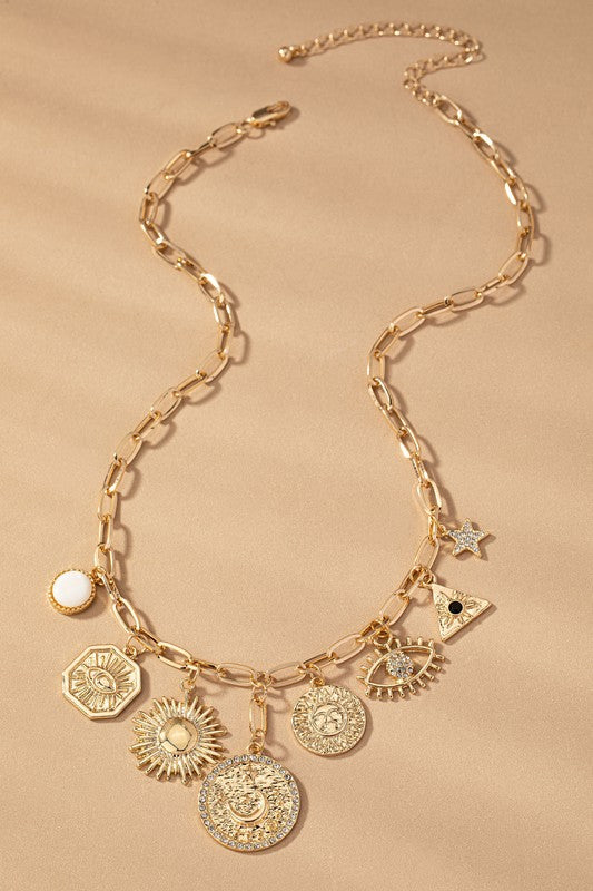 Claire Oval Link Chain with Multiple Pendant Drops Necklace