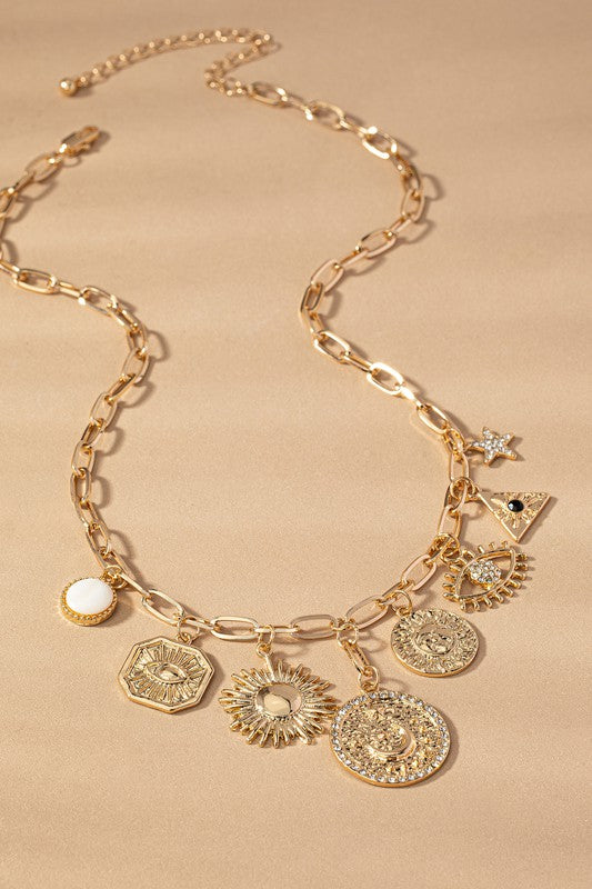 Claire Oval Link Chain with Multiple Pendant Drops Necklace
