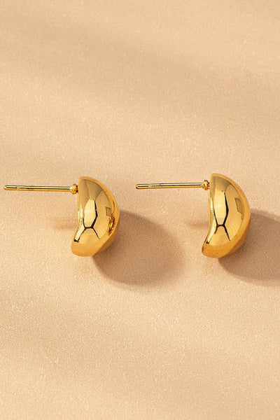 Franny Puffy Hollow Gold Plated Bean Stud Earrings