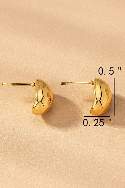 Franny Puffy Hollow Gold Plated Bean Stud Earrings