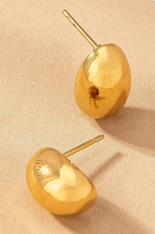 Franny Puffy Hollow Gold Plated Bean Stud Earrings
