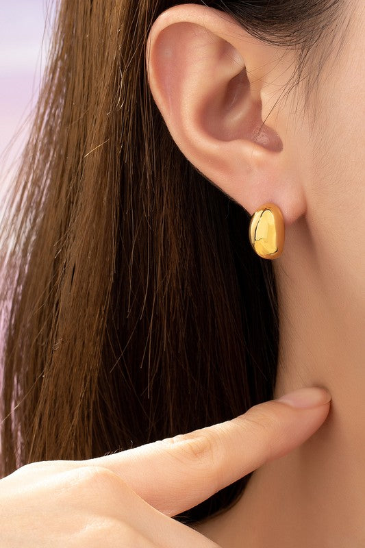 Franny Puffy Hollow Gold Plated Bean Stud Earrings