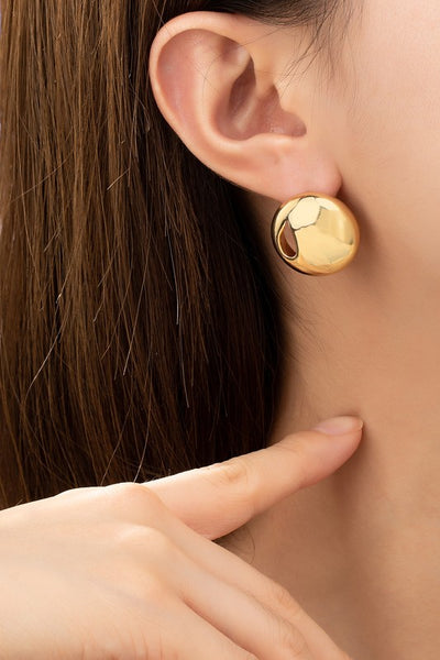 Wanda Stainless Puffy Button Earrings with Cutout Teardrop