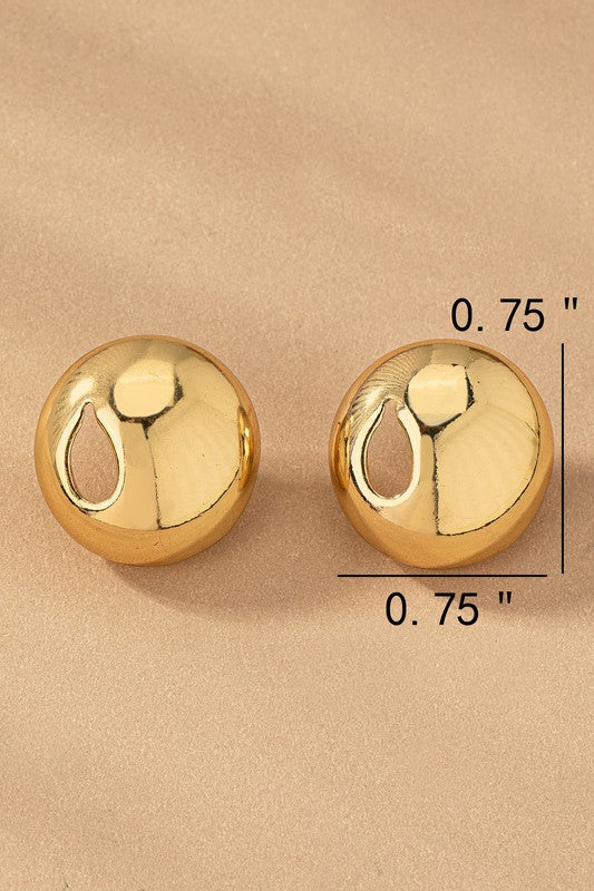 Wanda Stainless Puffy Button Earrings with Cutout Teardrop