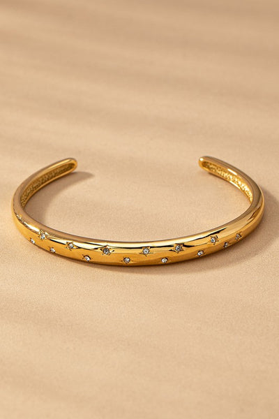 Phara Stainless Engraved Star Rhinestone Cuff Bracelet