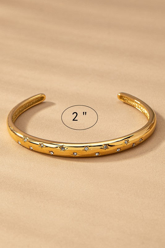 Phara Stainless Engraved Star Rhinestone Cuff Bracelet
