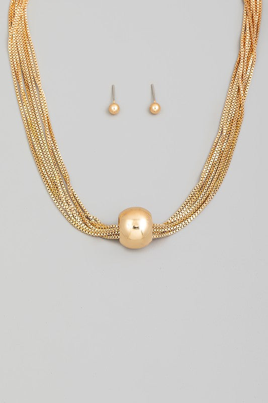 Shannon Layered Box Chains And Bead Pendant Necklace