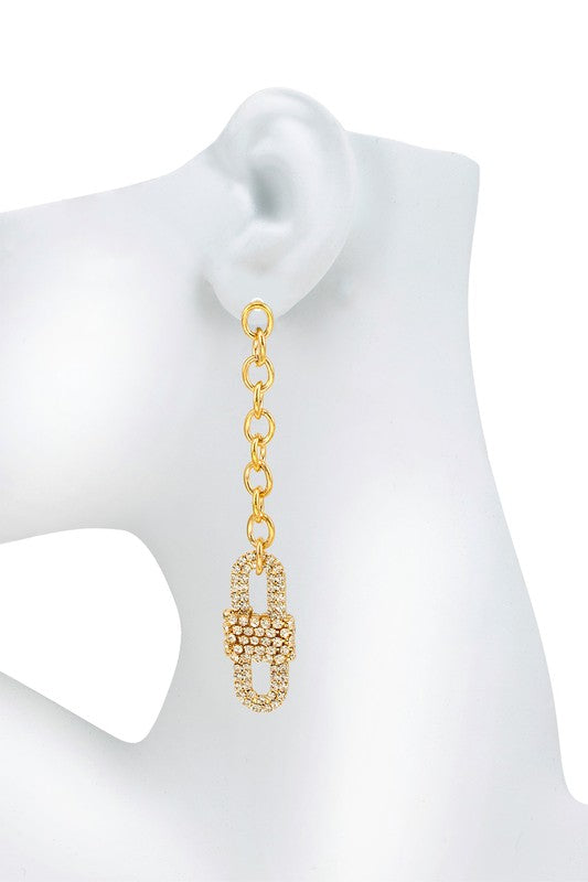 Magda Rhinestone Safety Lock Chain Dangle Earrings