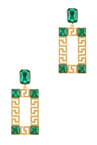 Nikita Rectangle with Emerald Crystal Accent Dangle Earrings