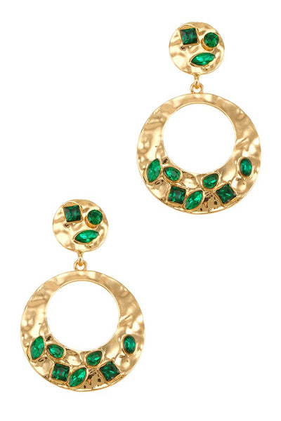 Chloe Metal Circle Dangle Earrings with Emerald Crystal Accent