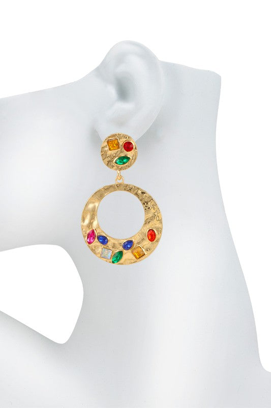 Chloe Metal Circle Dangle Earrings with Emerald Crystal Accent