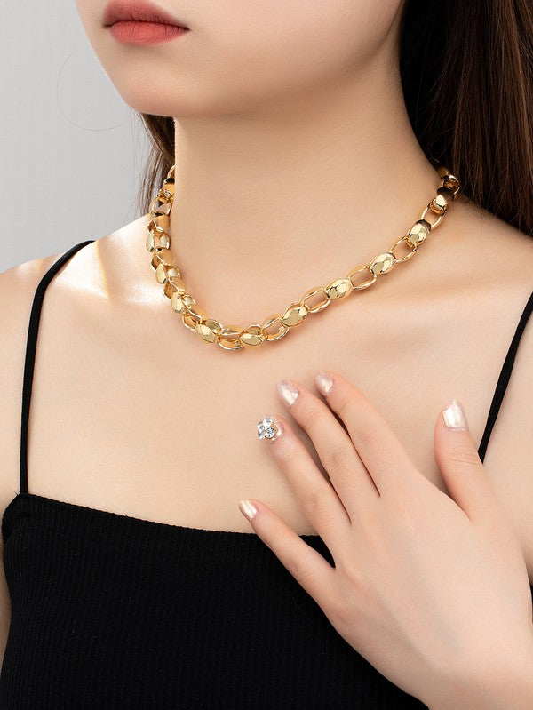 *Simie Chunky Egg Shell Link Chain Necklace