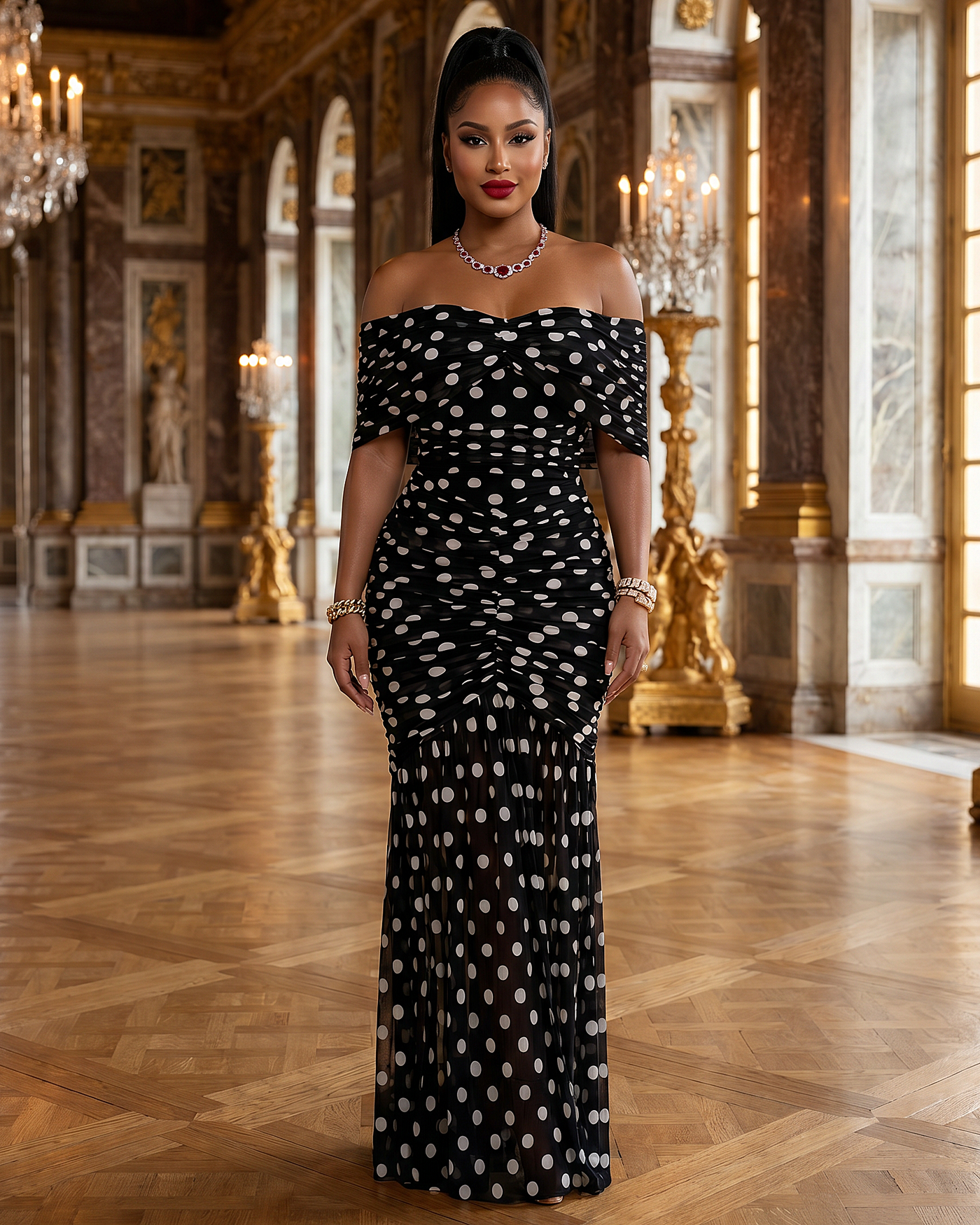 off the shoulder black and white polka dot dress Miss Circle Women's Edeline Polka Dot Off-shoulder Pleated Mini Dress - White