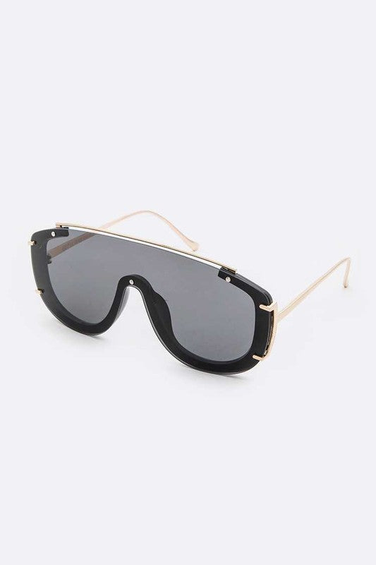 Samira Black Oversize Shield Inspired Sunglasses