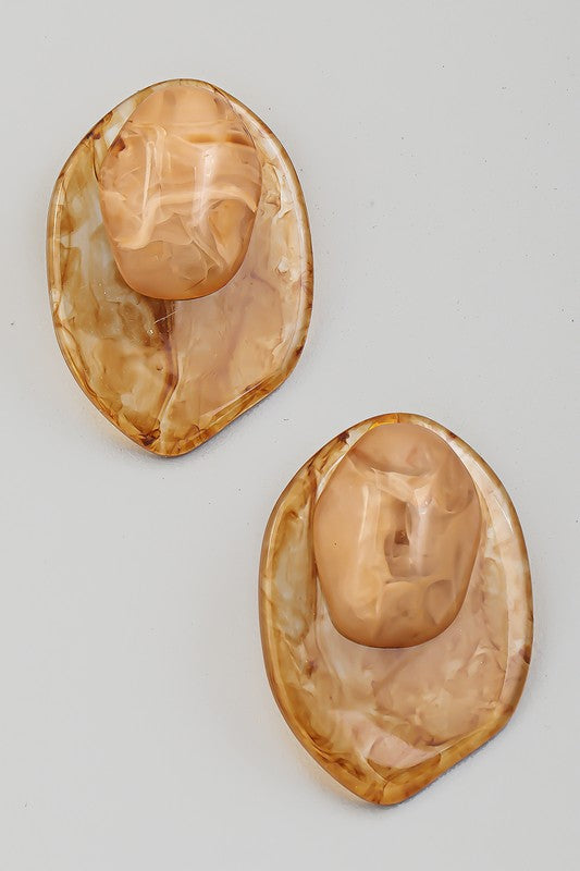 Erika Brown Aceate Ornate Oval Earrings