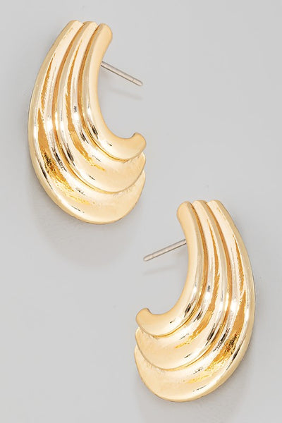 Clarisse Long Ridged Metallic Huggie Hoop Earrings