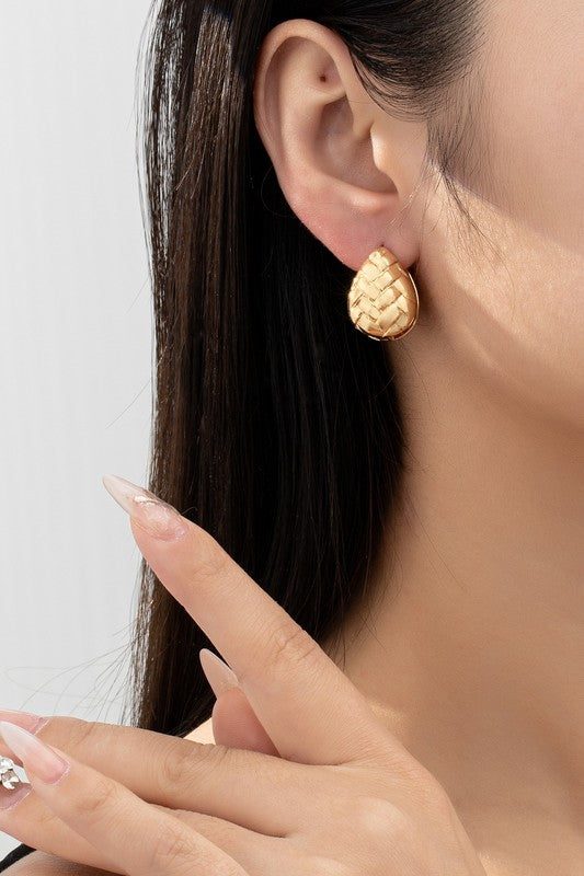 Logan Textured Puffy Teardrop Hinge Huggie Earrings