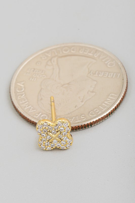 Tini Pave Mini Clover Stud Earrings