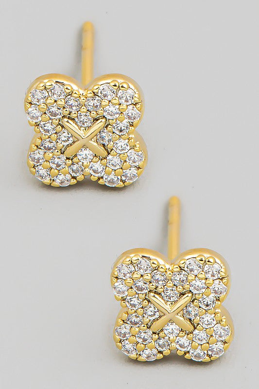 Tini Pave Mini Clover Stud Earrings