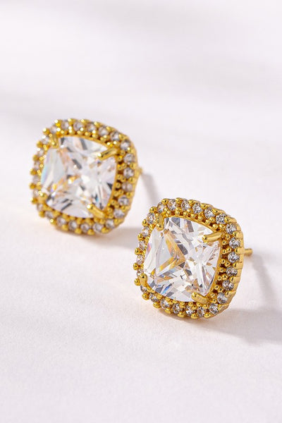 Clarke CZ Brass Setting Clear Stone Stud Earrings