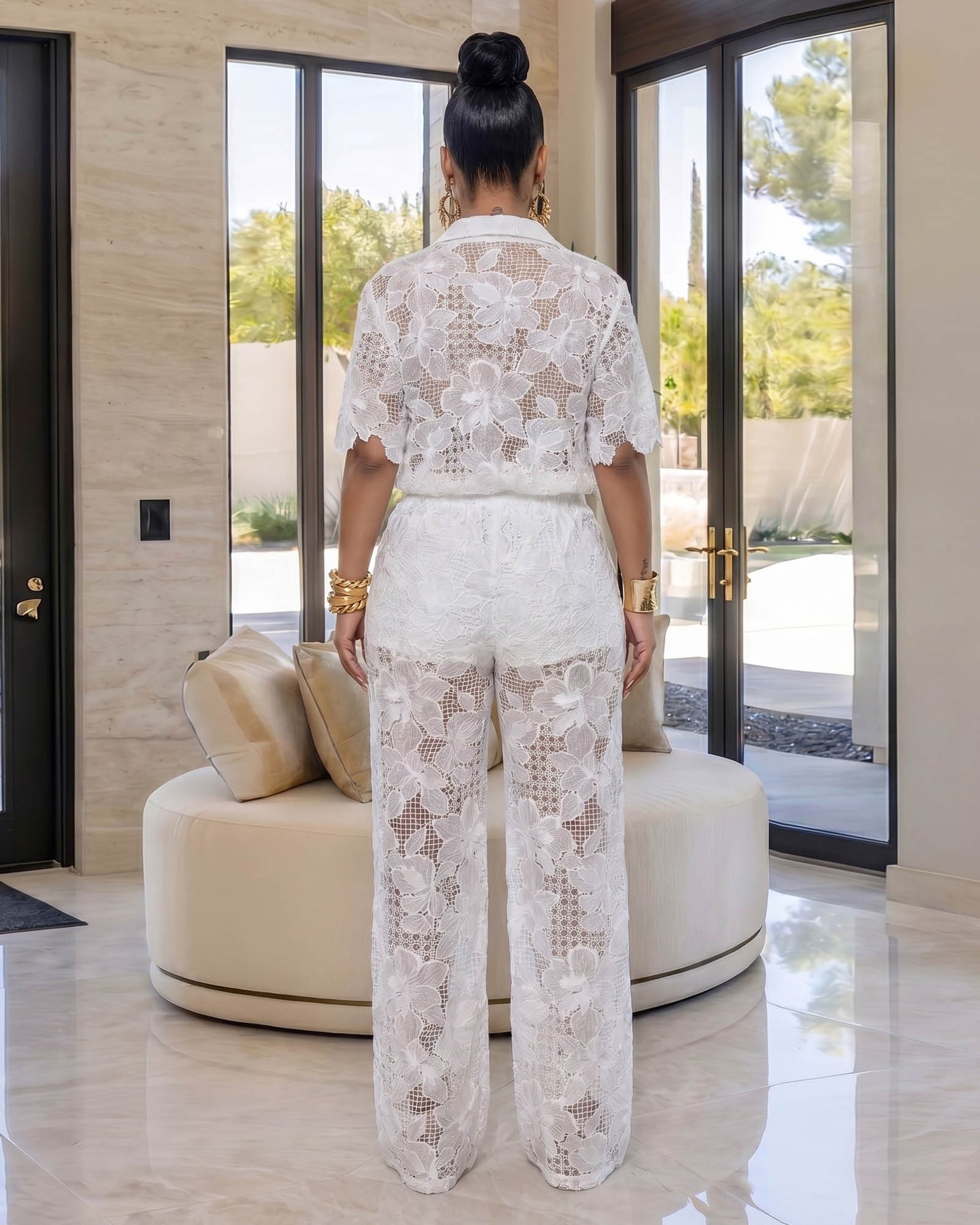 Rumie White Eyelet LUXE Shirt & Pants Set