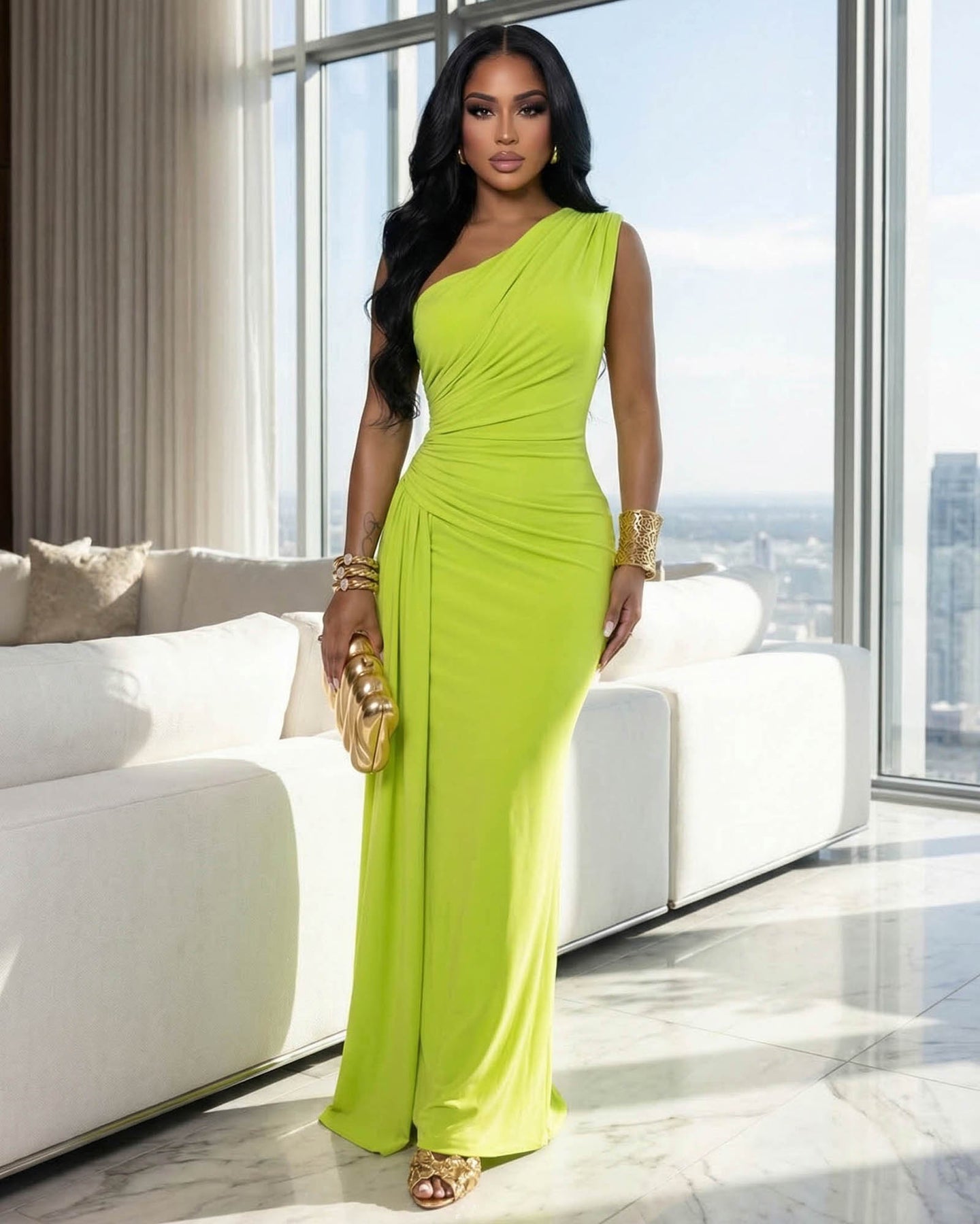 Claudie Kiwi Side Train Maxi Dress