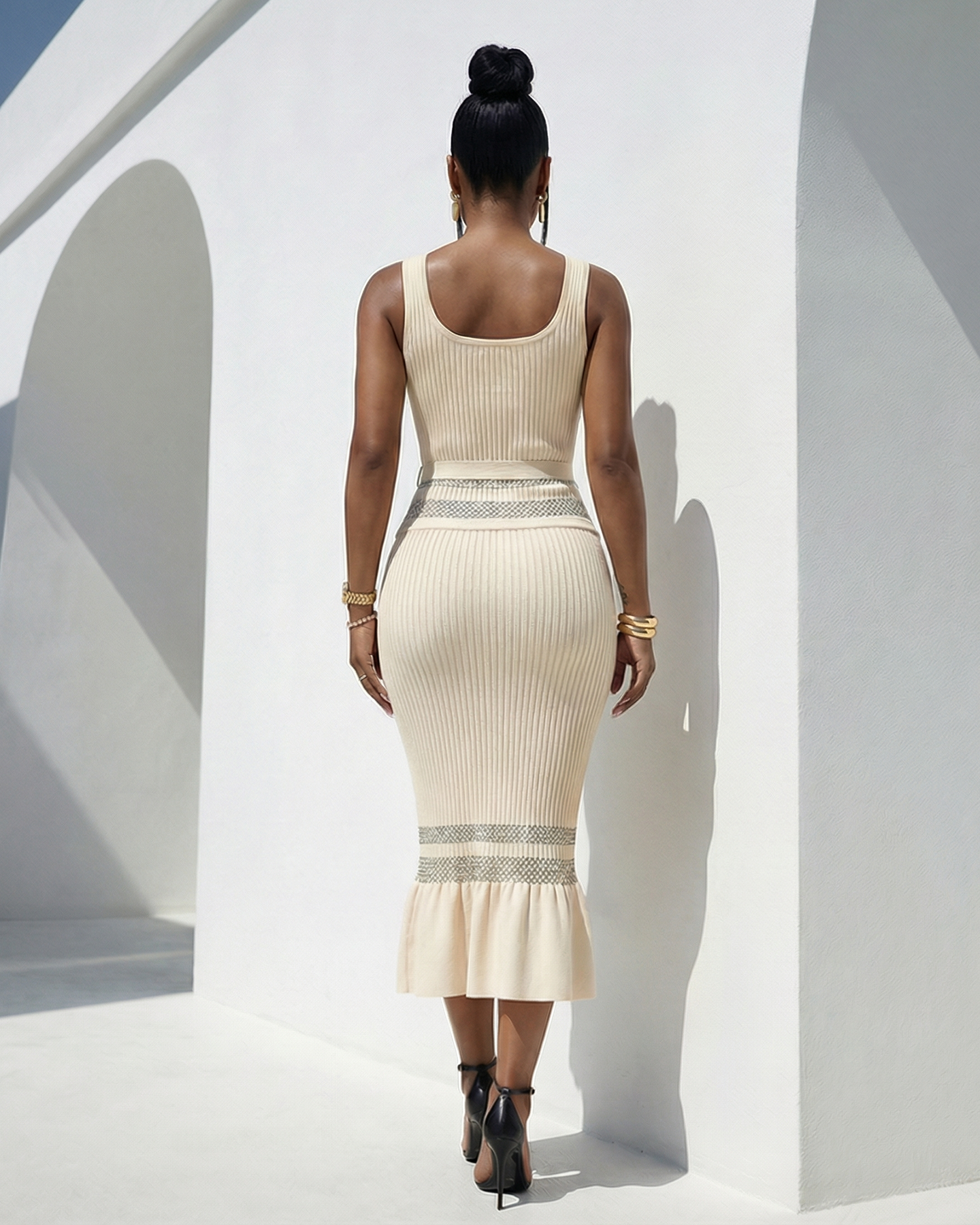 Justice Cream Black Ribbed Knit Midi Dress (SHIPS 4/17)