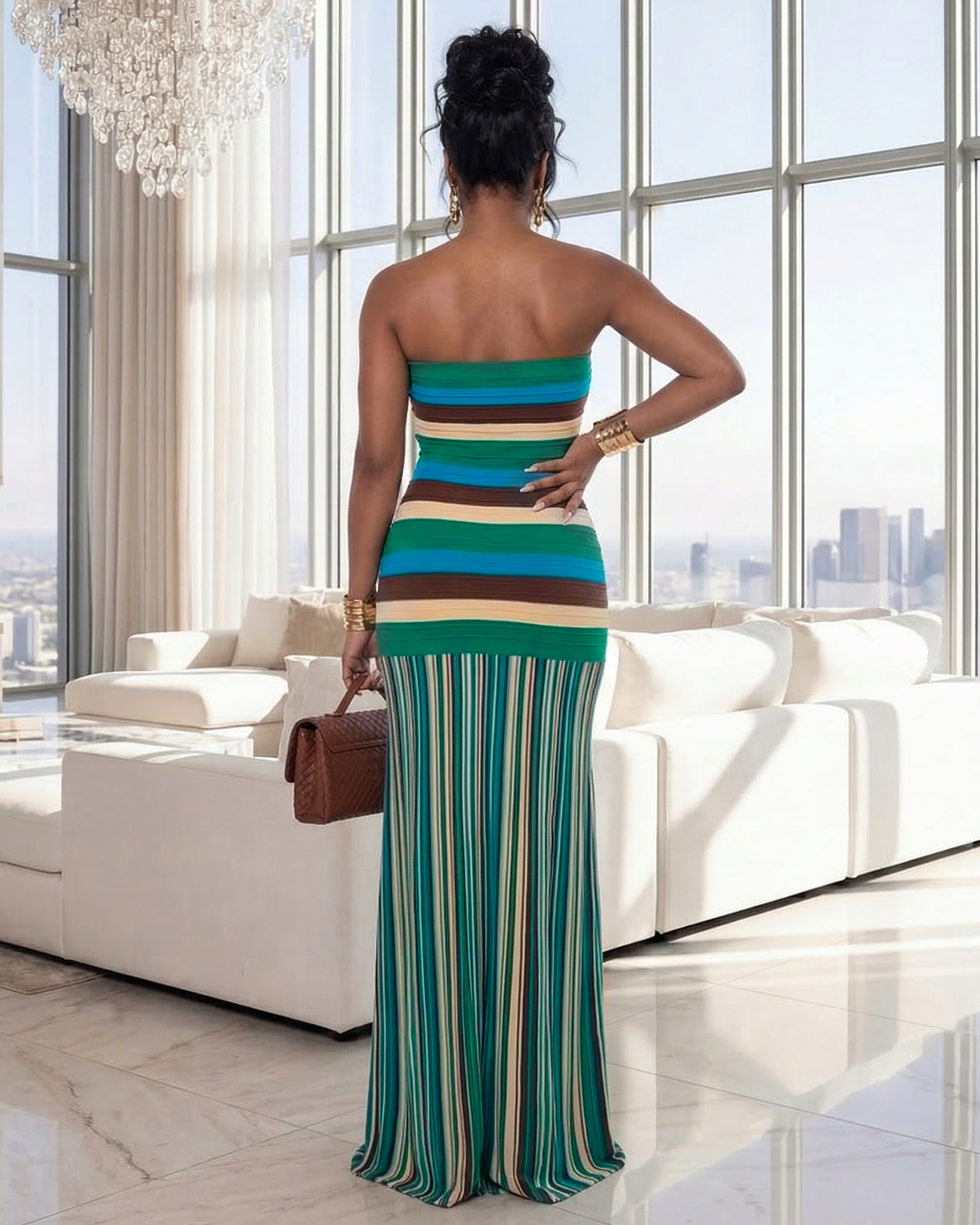 Gallene Teal Multi-Color Stripes Knit Maxi Dress – Chic Couture Online