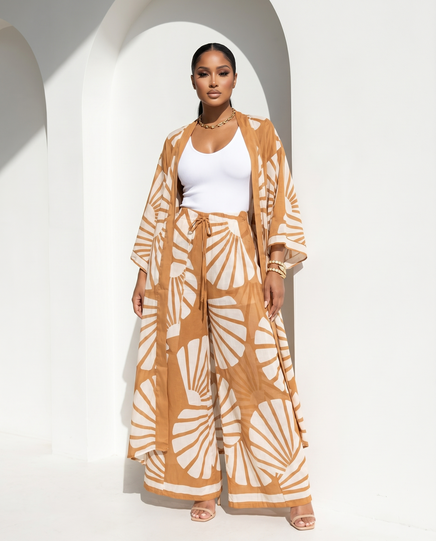 Cassia Copper Nude Kimono & Pants Set