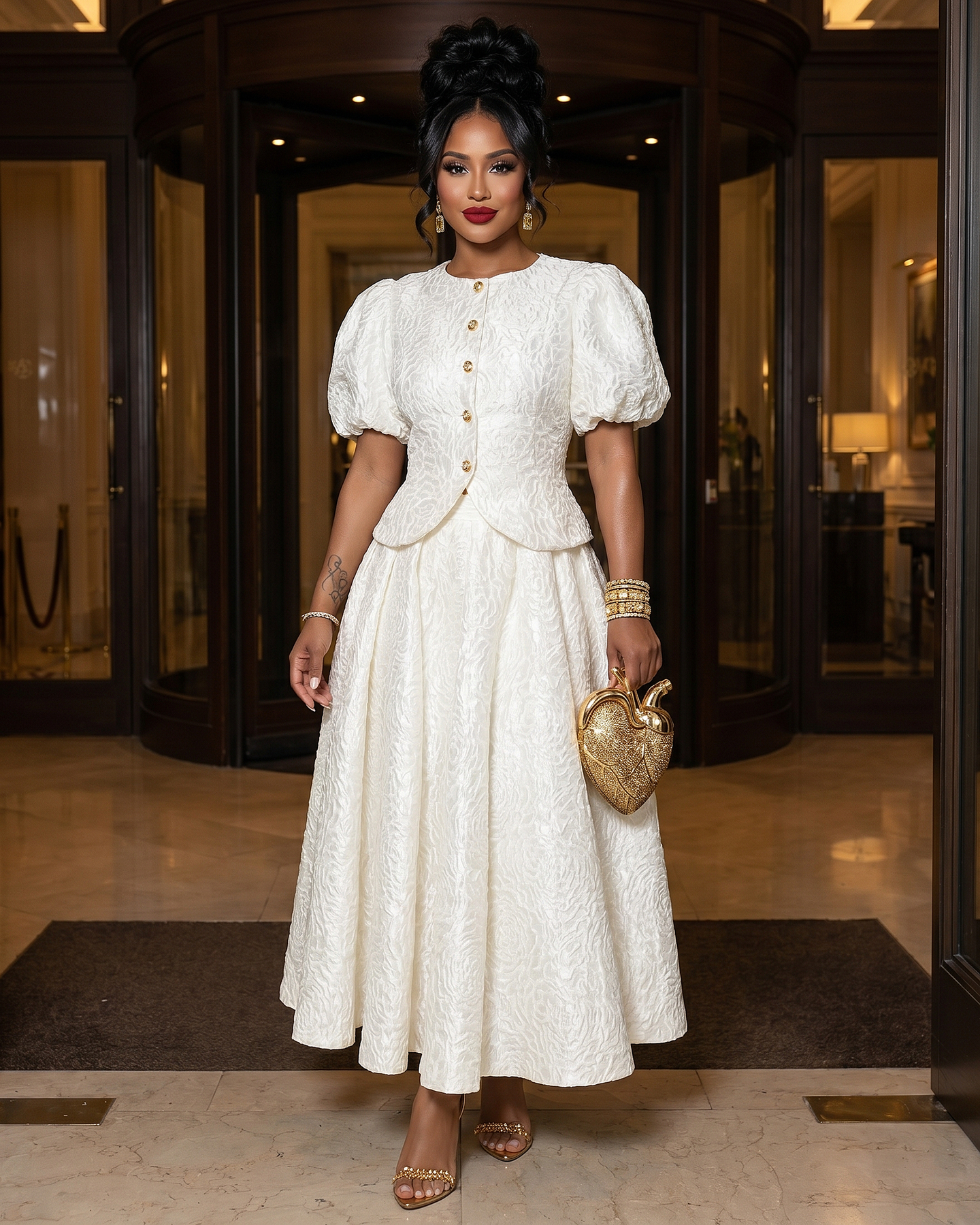 Indira Ivory Textured Woven LUXE Skirt Set