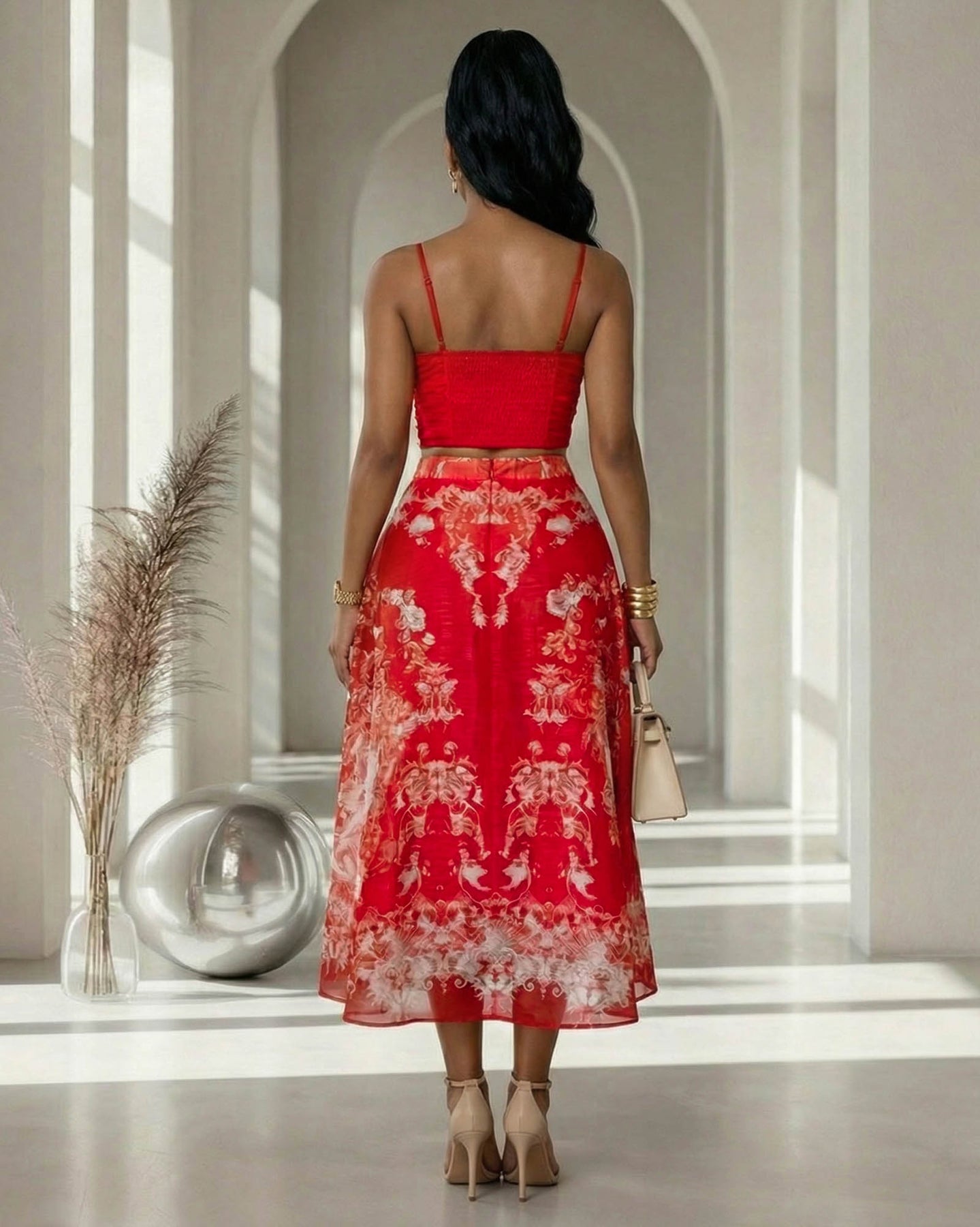 Amaris Red Print LUXE Top & Skirt Set