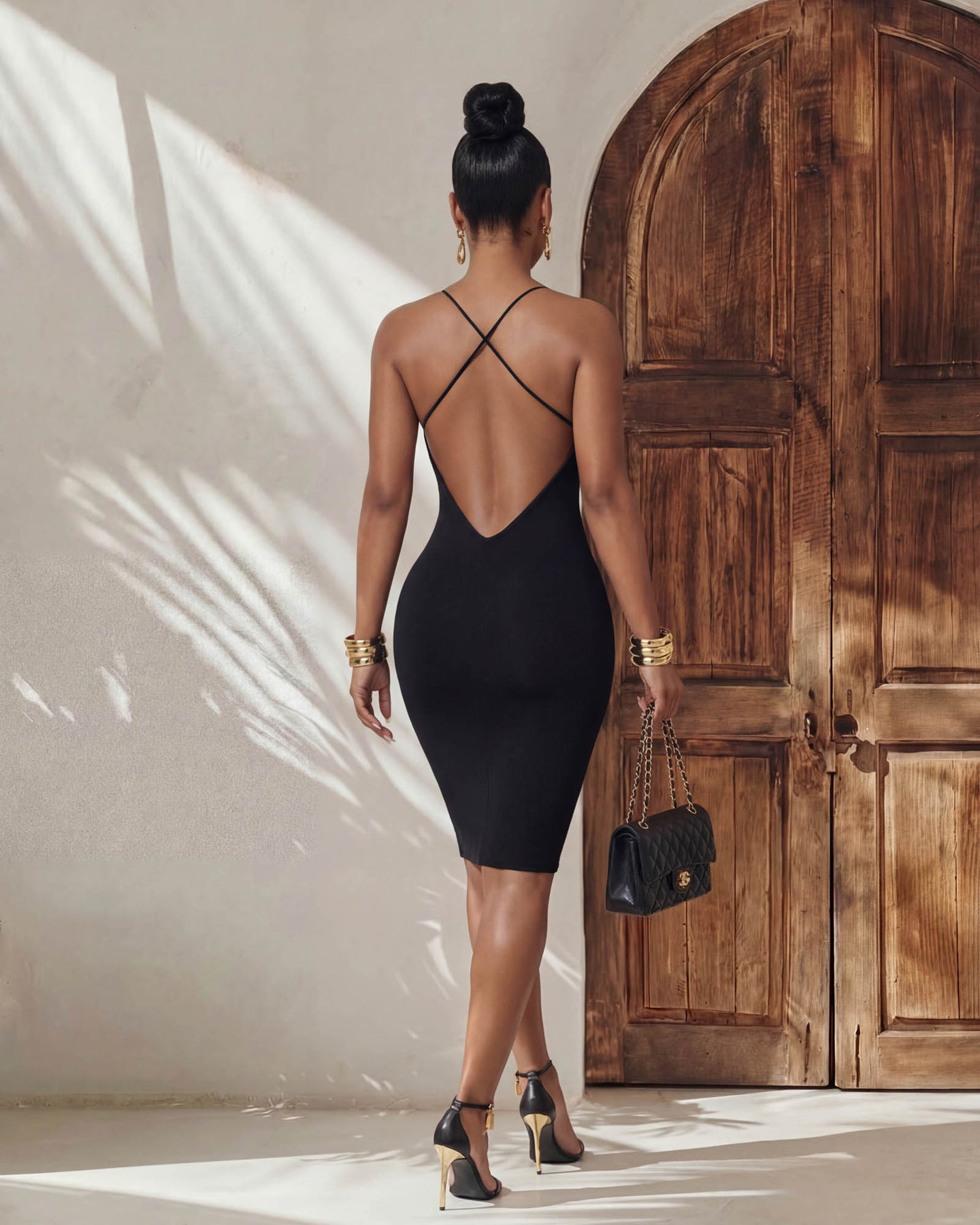 Phebe Black BodyCon CrissCross Back Dress