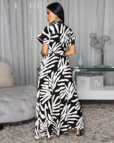 Palmero Off-White Black Floral Print Maxi Dress