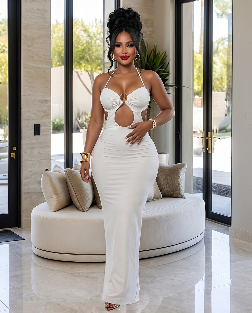 Diana White Cut Out Halter Maxi Dress