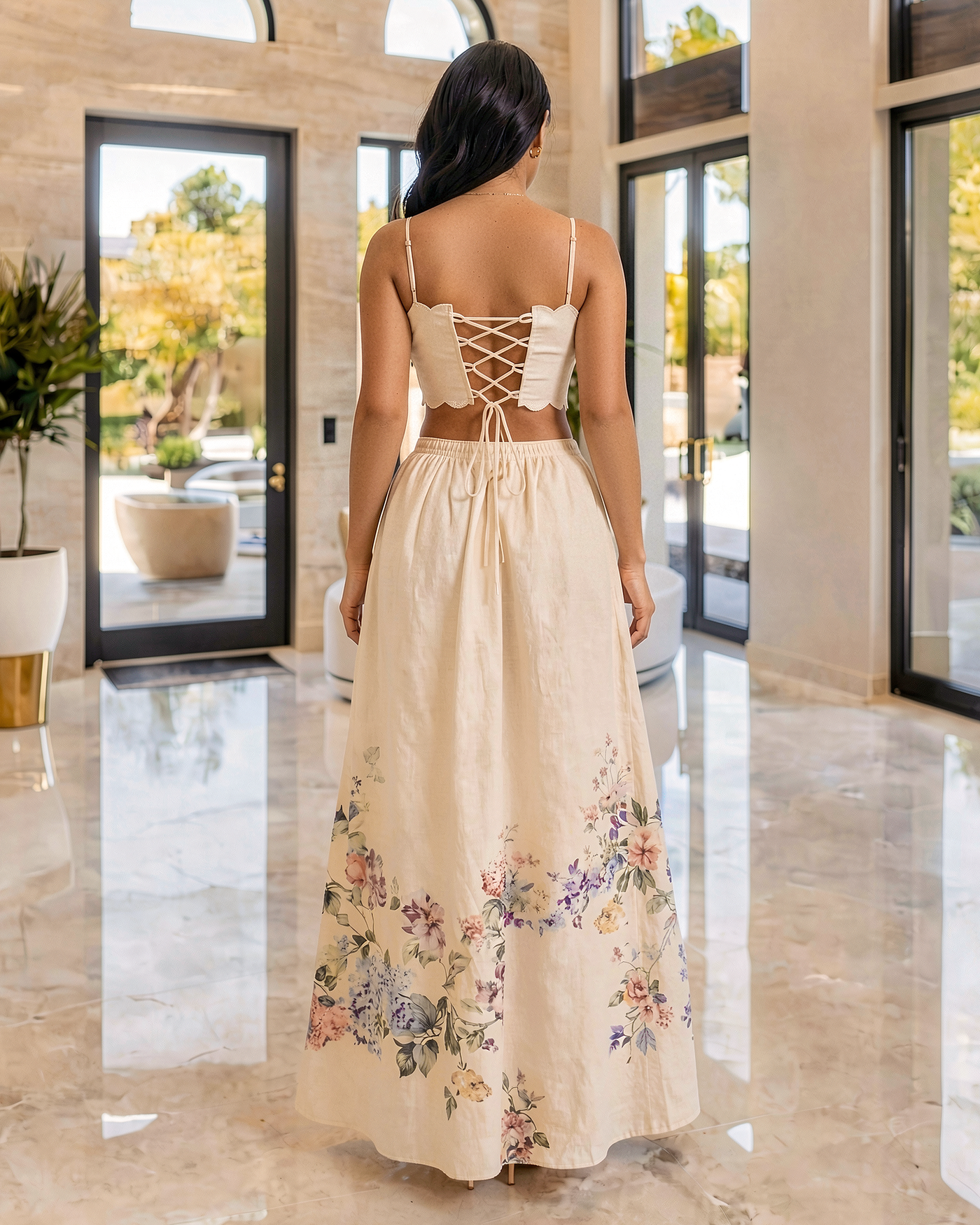 Darla Cream Floral Print Cut-Out Maxi Dress