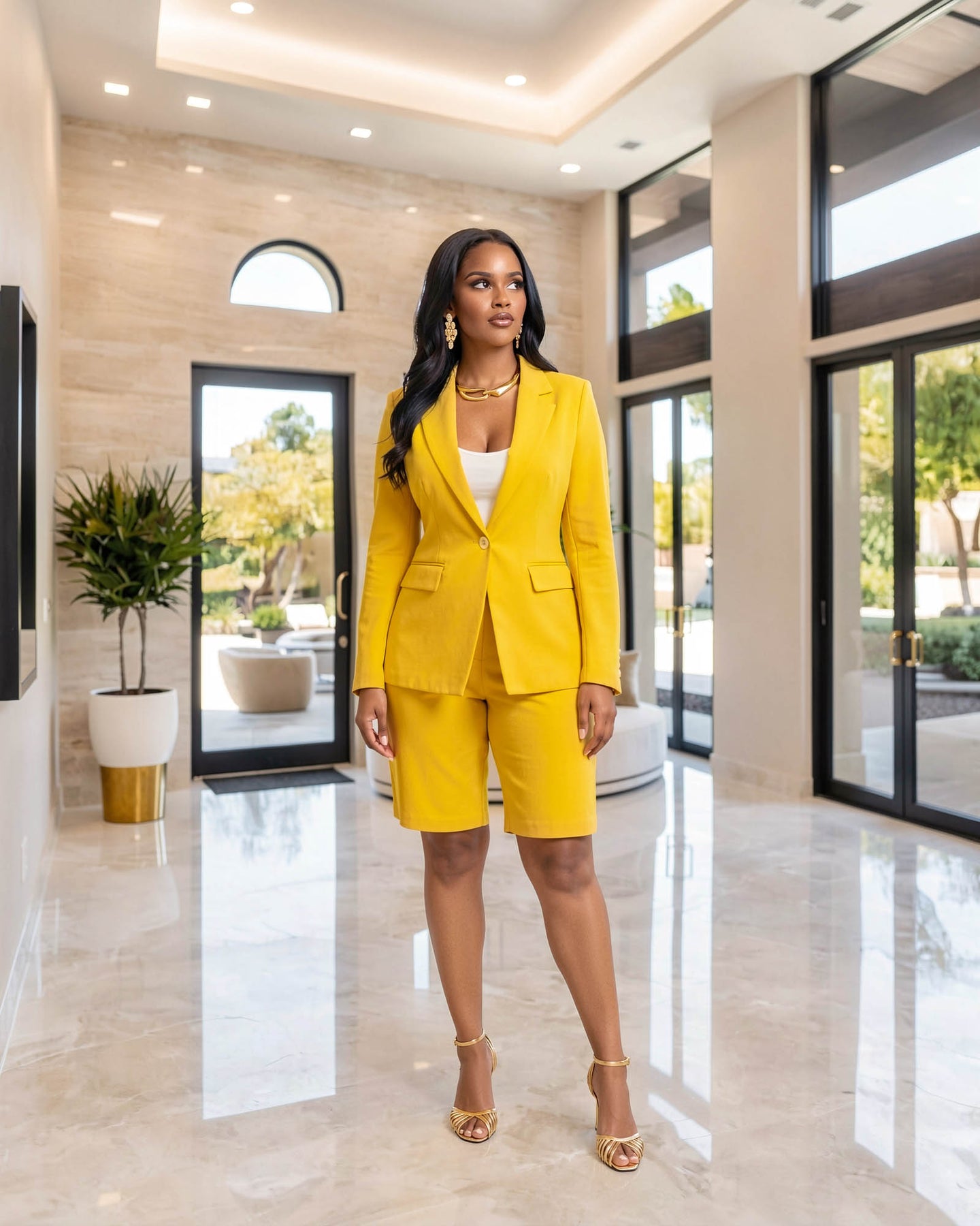 Ismera Yellow Blazer & Bermuda Shorts Set