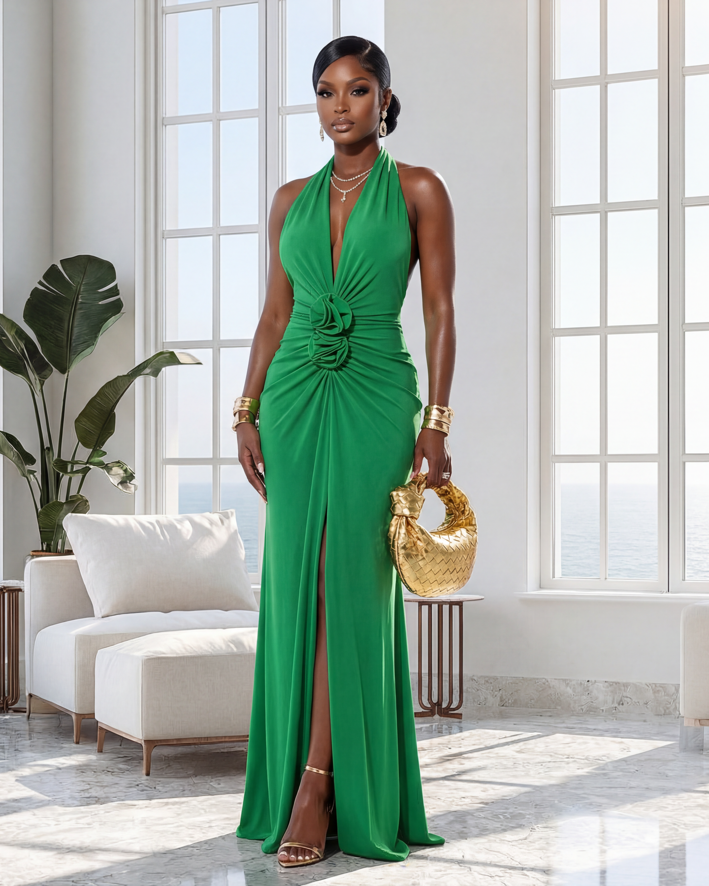 TelliAnn Kelly Green Halter Maxi Dress
