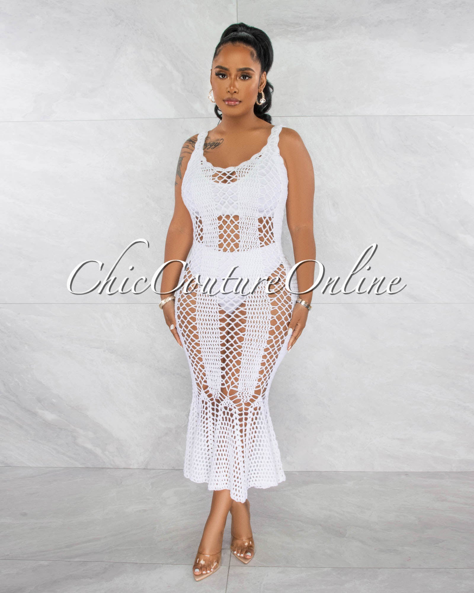 *Simoneta Off-White Crochet Cover-Up Maxi Dress