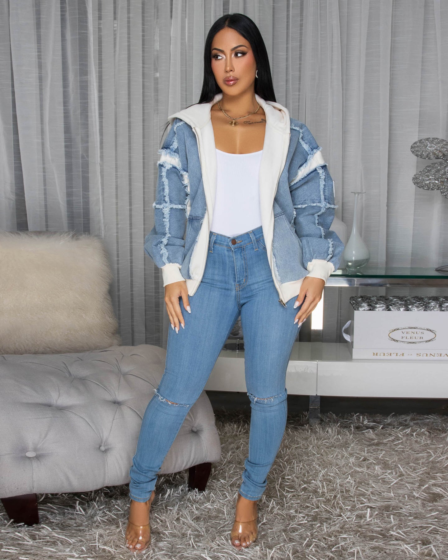 Amanita Blue Denim Ivory Hoodie ULTRA-LUXE Sweater