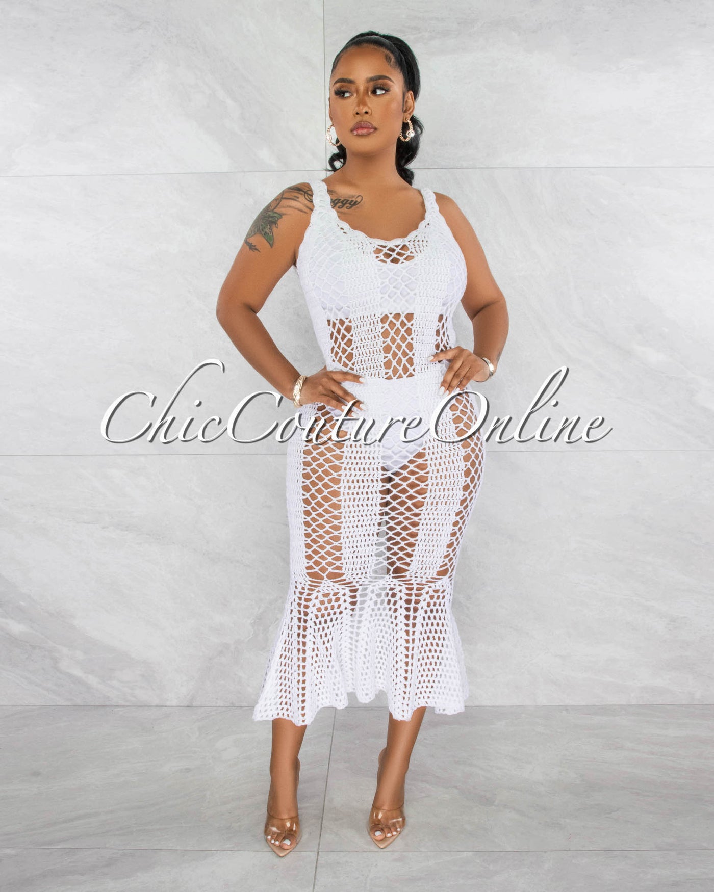 *Simoneta Off-White Crochet Cover-Up Maxi Dress