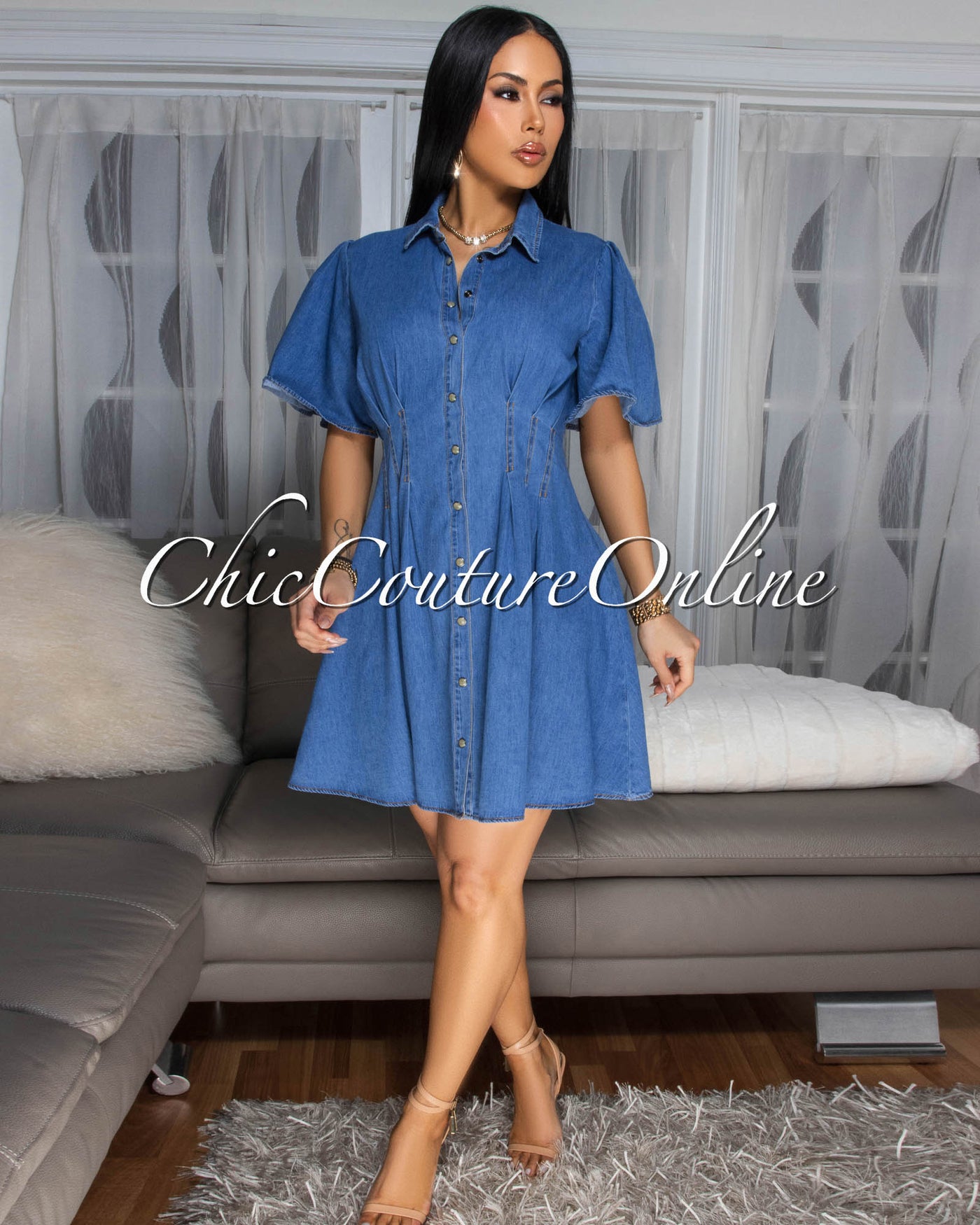 Madonna Medium Blue Denim Shirt Dress