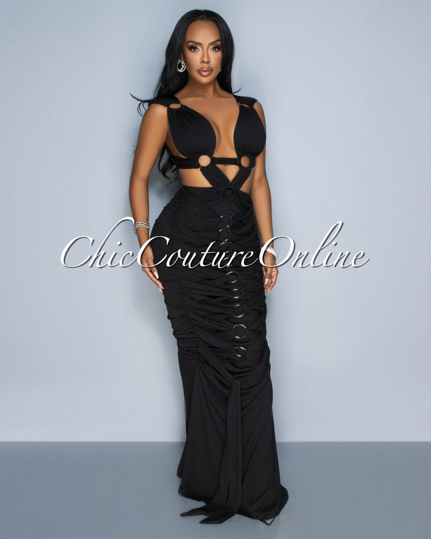 *Monika Black Draped Cut-Out Maxi Dress